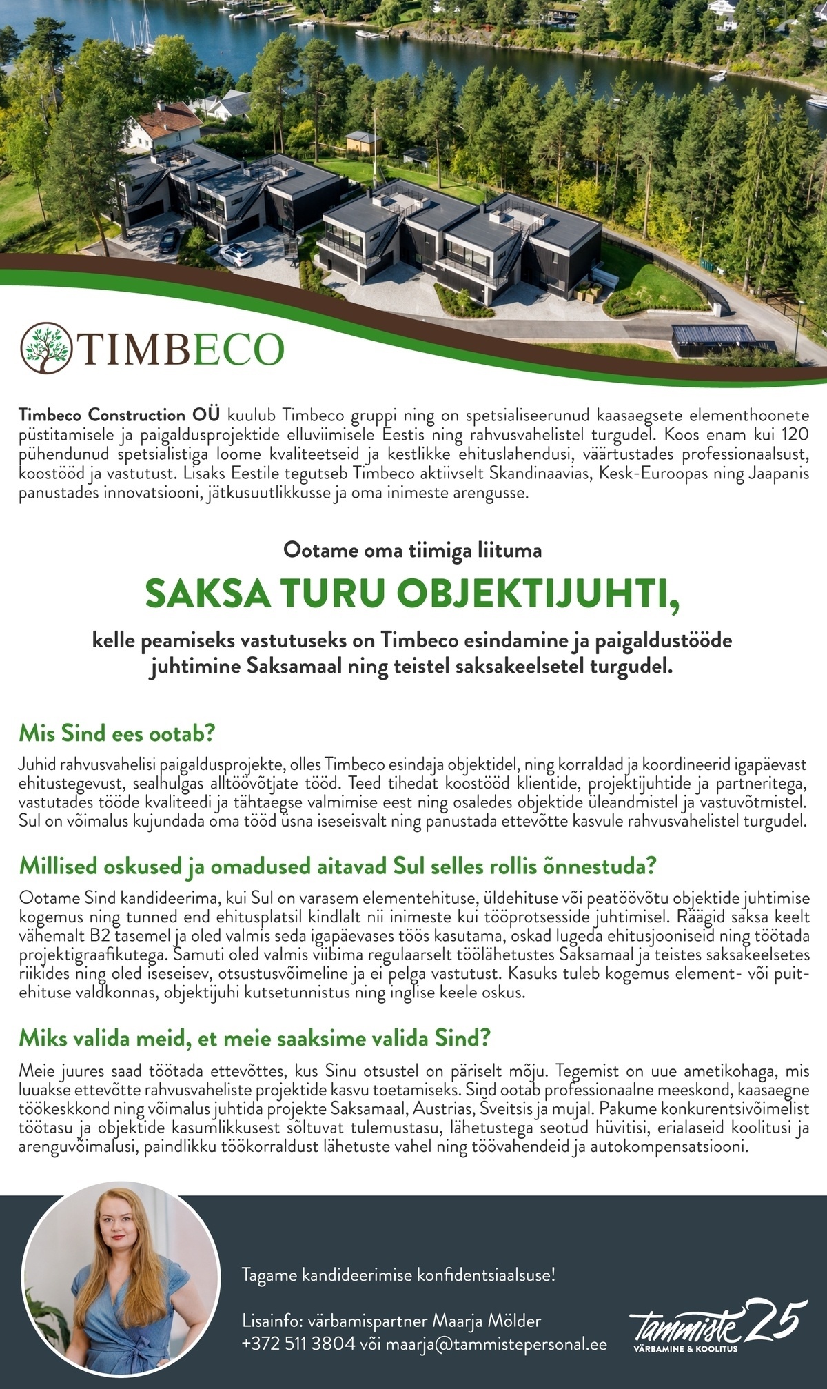 Tammiste värbamine & koolitus Saksa turu objektijuht (Timbeco Construction OÜ)