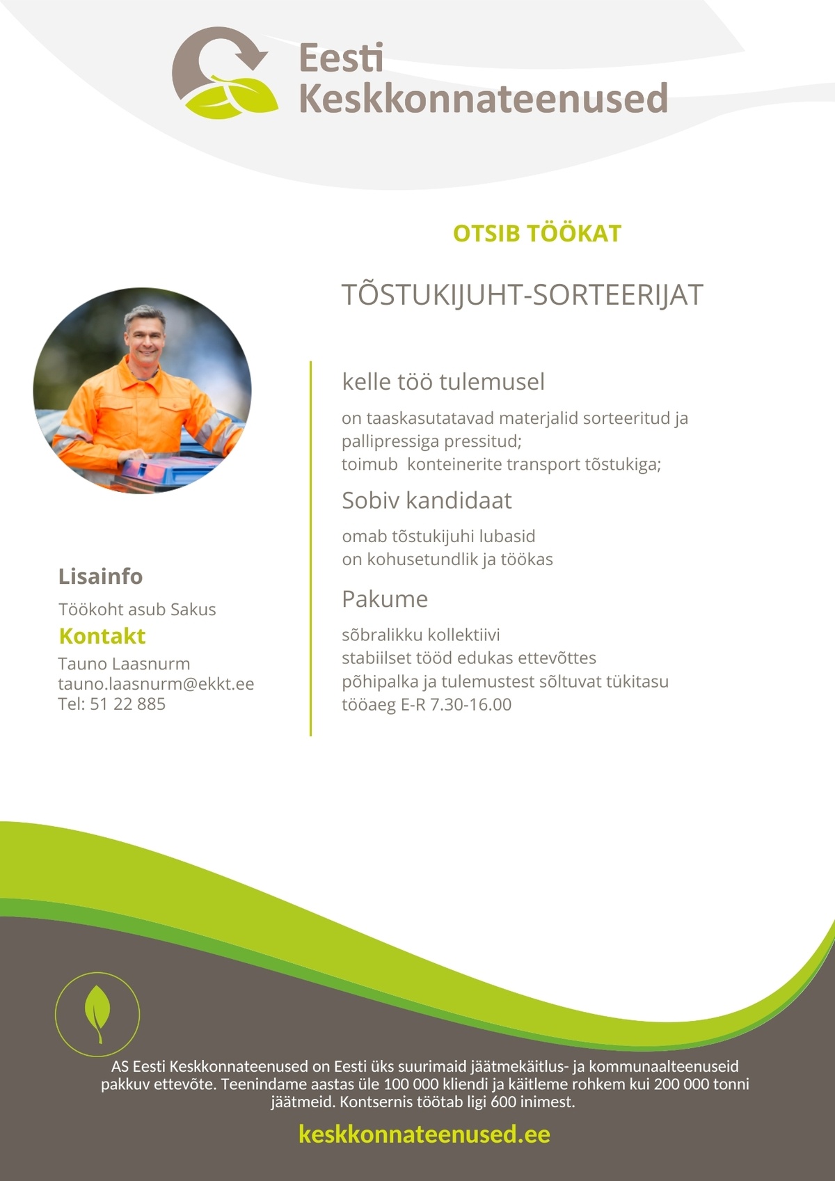 Eesti Keskkonnateenused AS Tõstukijuht-sorteerija