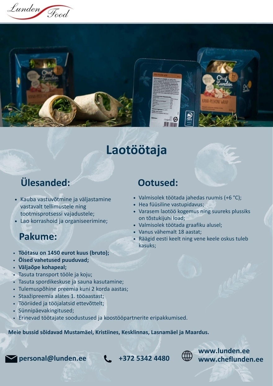LUNDEN FOOD OÜ Laotöötaja