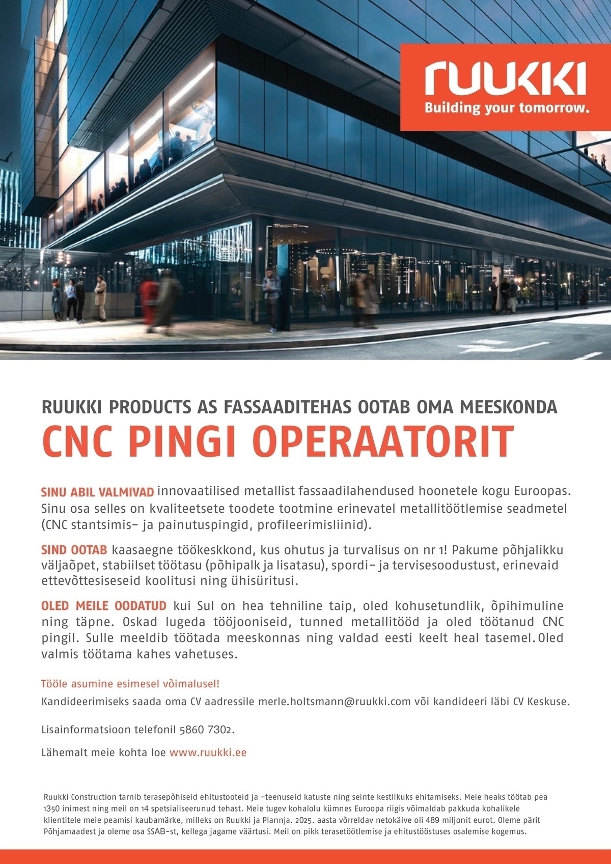 RUUKKI PRODUCTS AS CNC pingi operaator