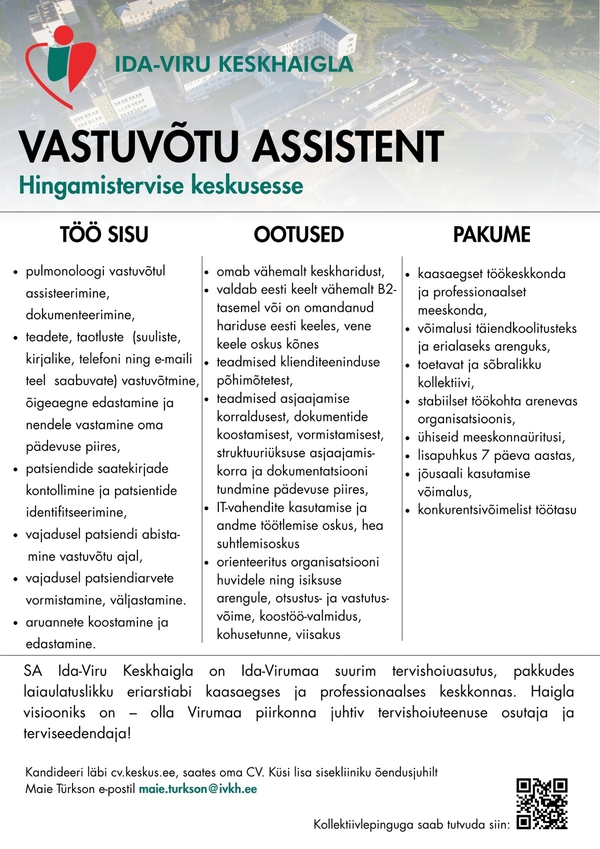 Ida-Viru Keskhaigla SA Hingamistervise keskuse vastuvõtu assistent