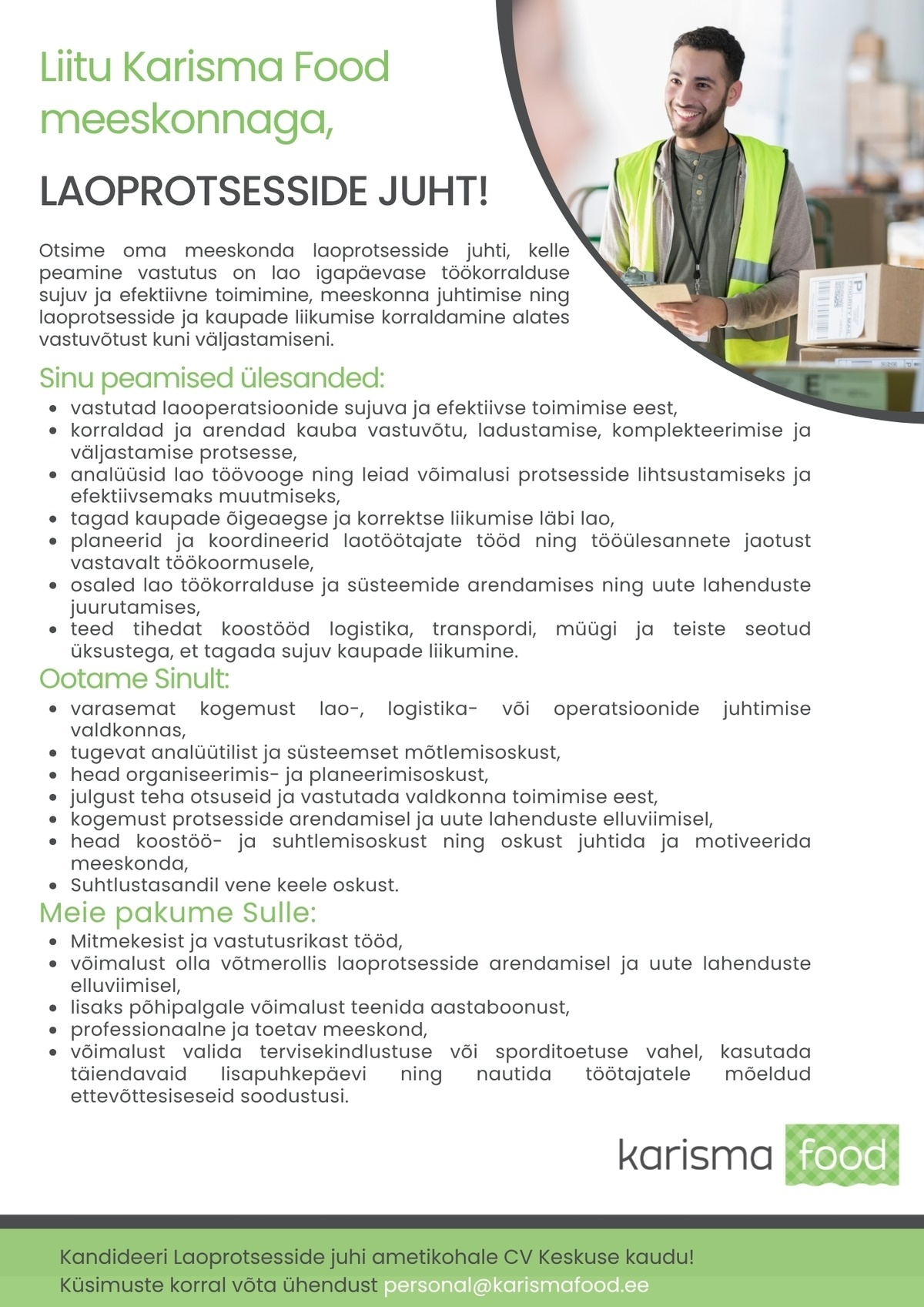 Karisma Food OÜ Laoprotsesside juht