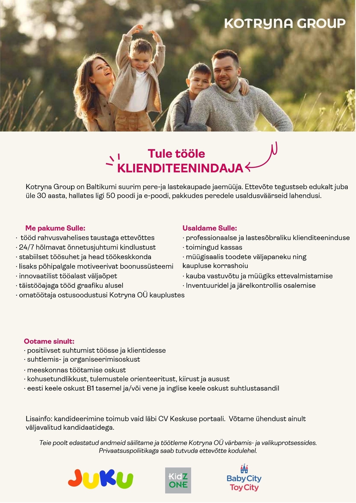 Kotryna OÜ Lõunakeskuse JUKU/BabyCity kaupluse klienditeenindaja