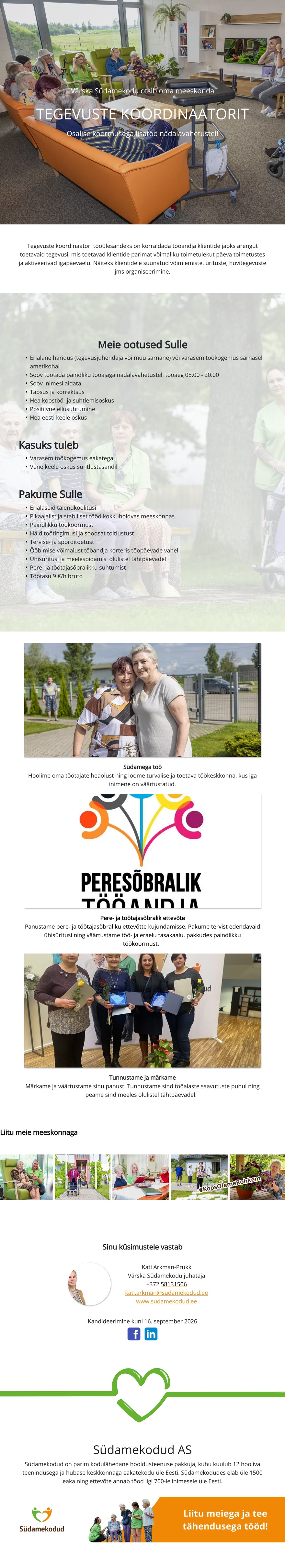 Värska Südamekodu OÜ Tegevuste koordinaator Värska Südamekodusse
