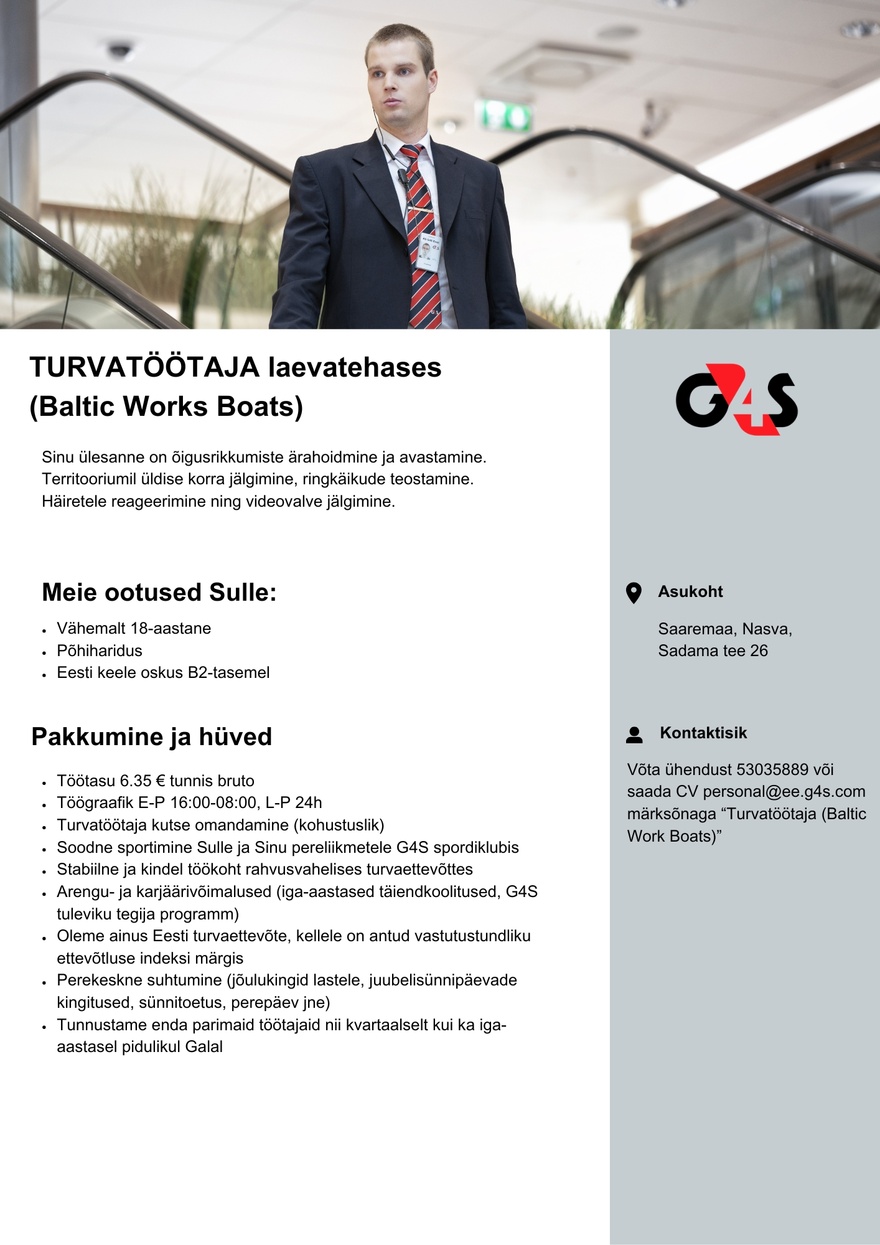 AS G4S Eesti Turvatöötaja laevaehitusettevõtes Baltic Work Boats