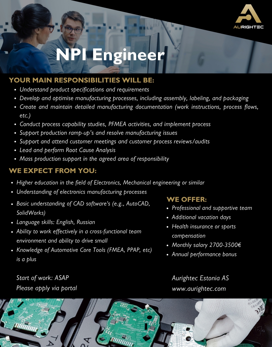Aurightec Estonia AS NPI ENGINEER