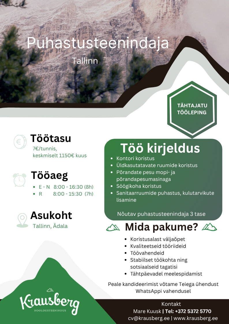 Krausberg Eesti OÜ Puhastusteenindaja Ädala (päevane)