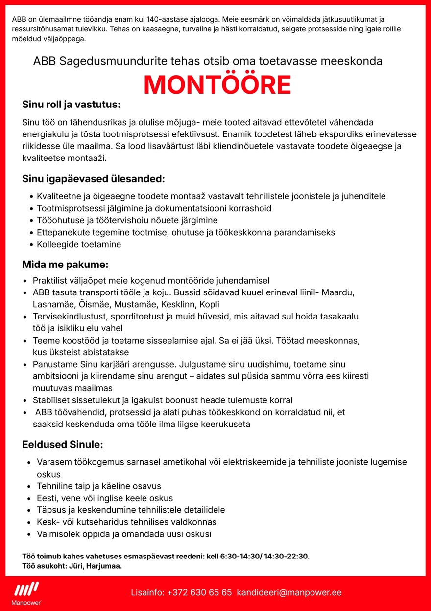 Manpower OÜ Montöör