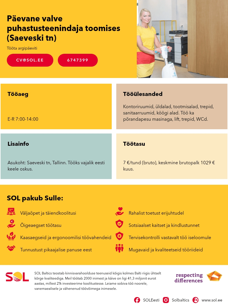 SOL Baltics OÜ Päevane valve puhastusteenindaja toomises (Saeveski tn)