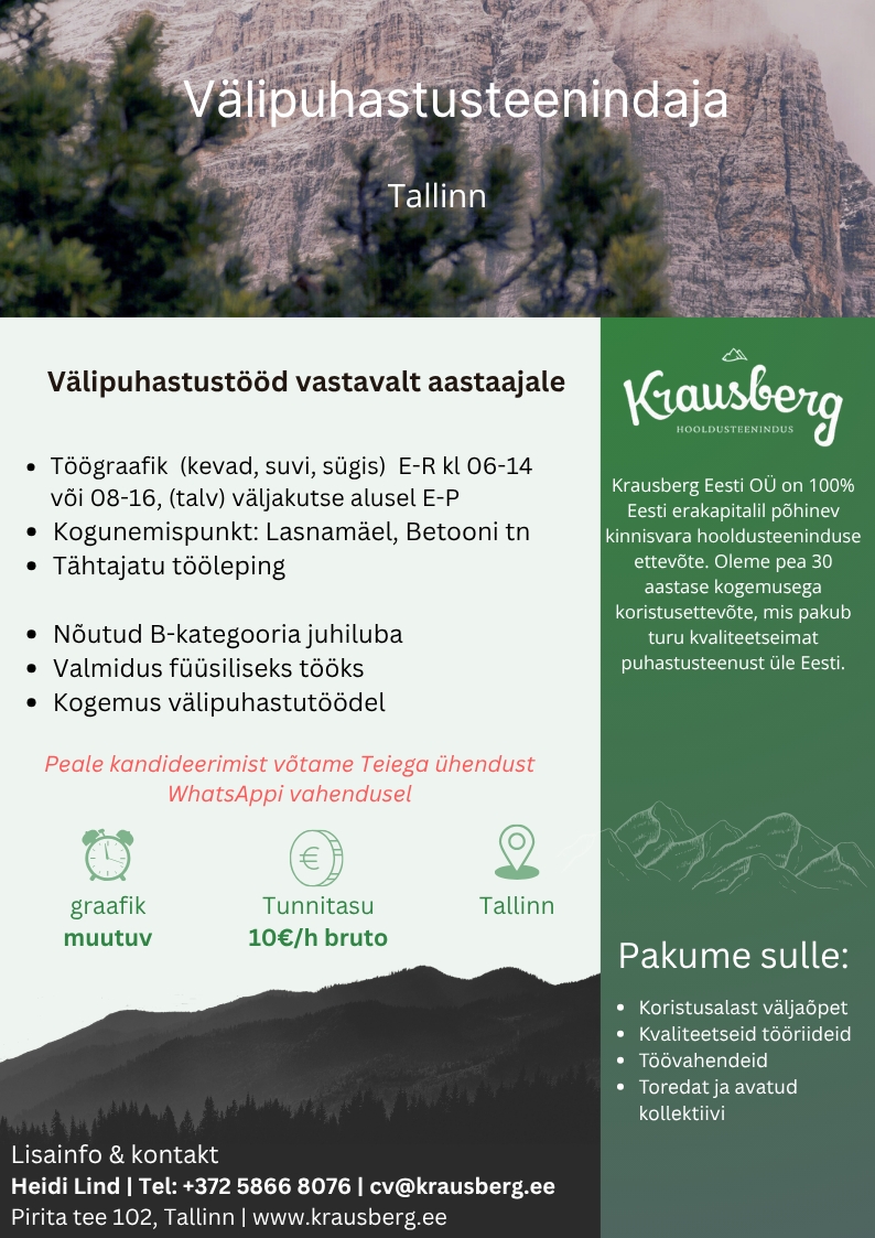 Krausberg Eesti OÜ Välipuhastusteenindaja, Tallinn (tähtajatu)
