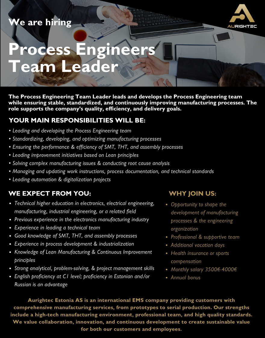 Aurightec Estonia AS Process Engineers Team Leader
