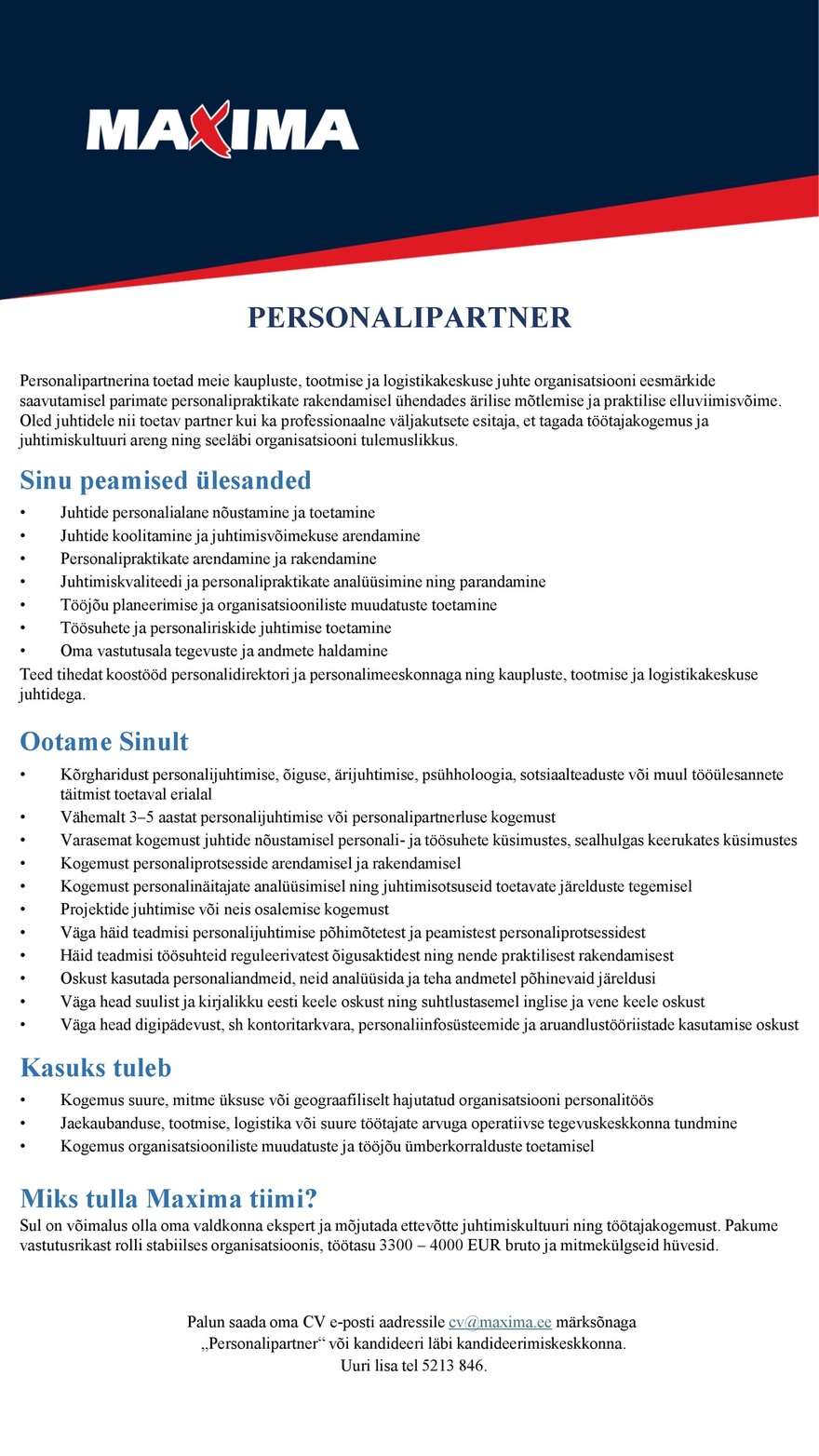 Maxima Eesti OÜ Personalipartner
