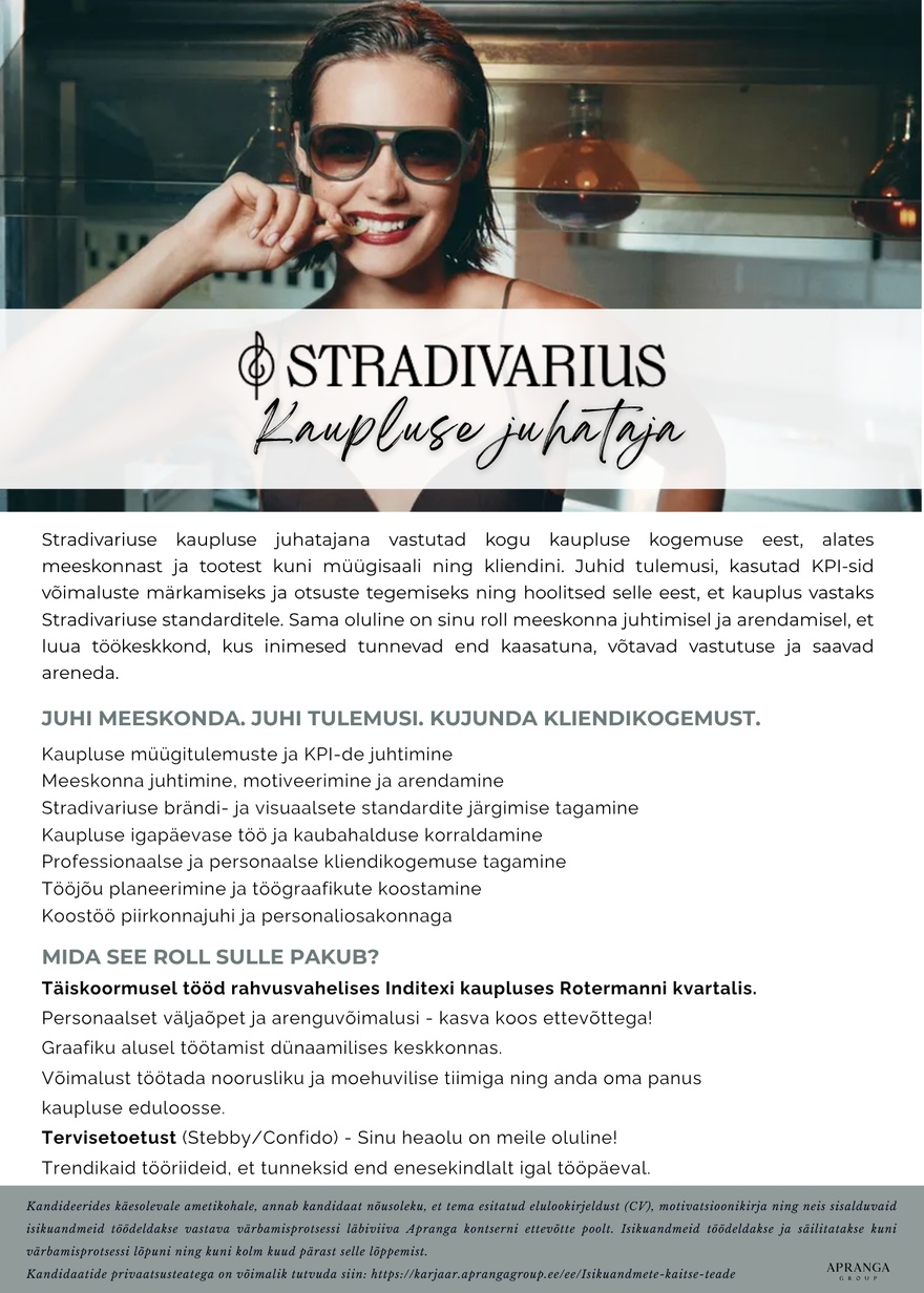 Apranga OÜ Stradivarius kaupluse juhataja