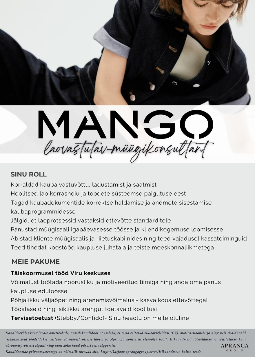 Apranga OÜ MANGO Viru laovastutav-müügikonsultant