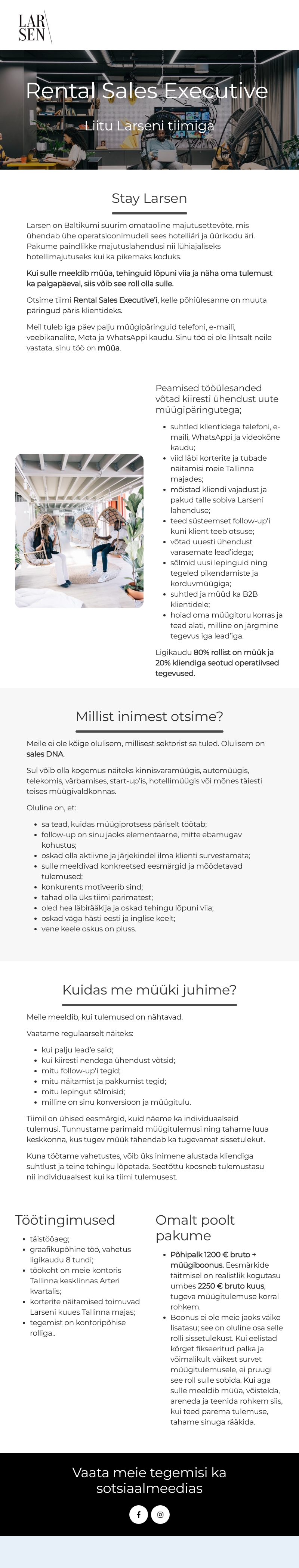 Stay Larsen OÜ Rental Sales Executive/Müügispetsialist