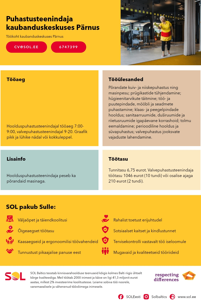 SOL Baltics OÜ Puhastusteenindaja kaubanduskeskuses Pärnus