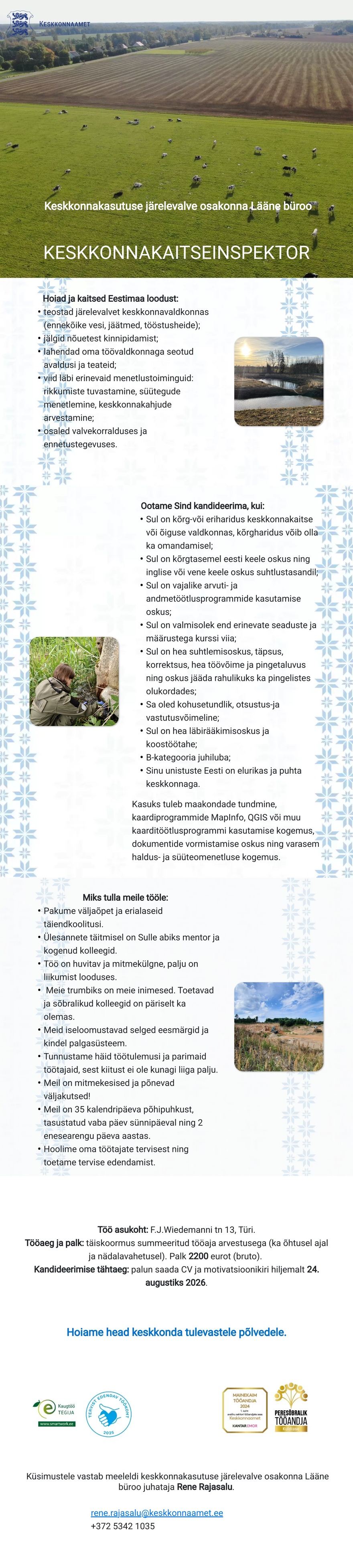 Keskkonnaamet Keskkonnakasutuse järelevalve osakonna inspektor