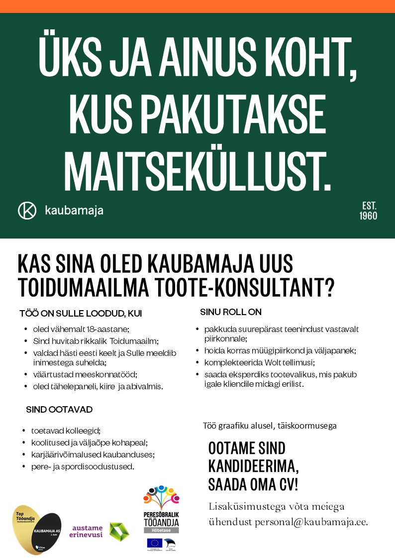 Kaubamaja Toidumaailma toote-konsultant