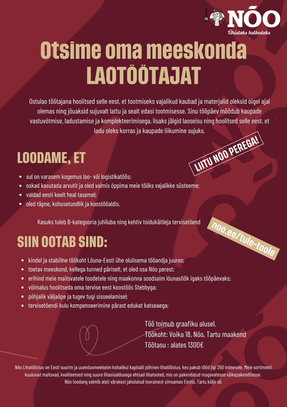 Nõo Lihatööstus OÜ Laotöötaja