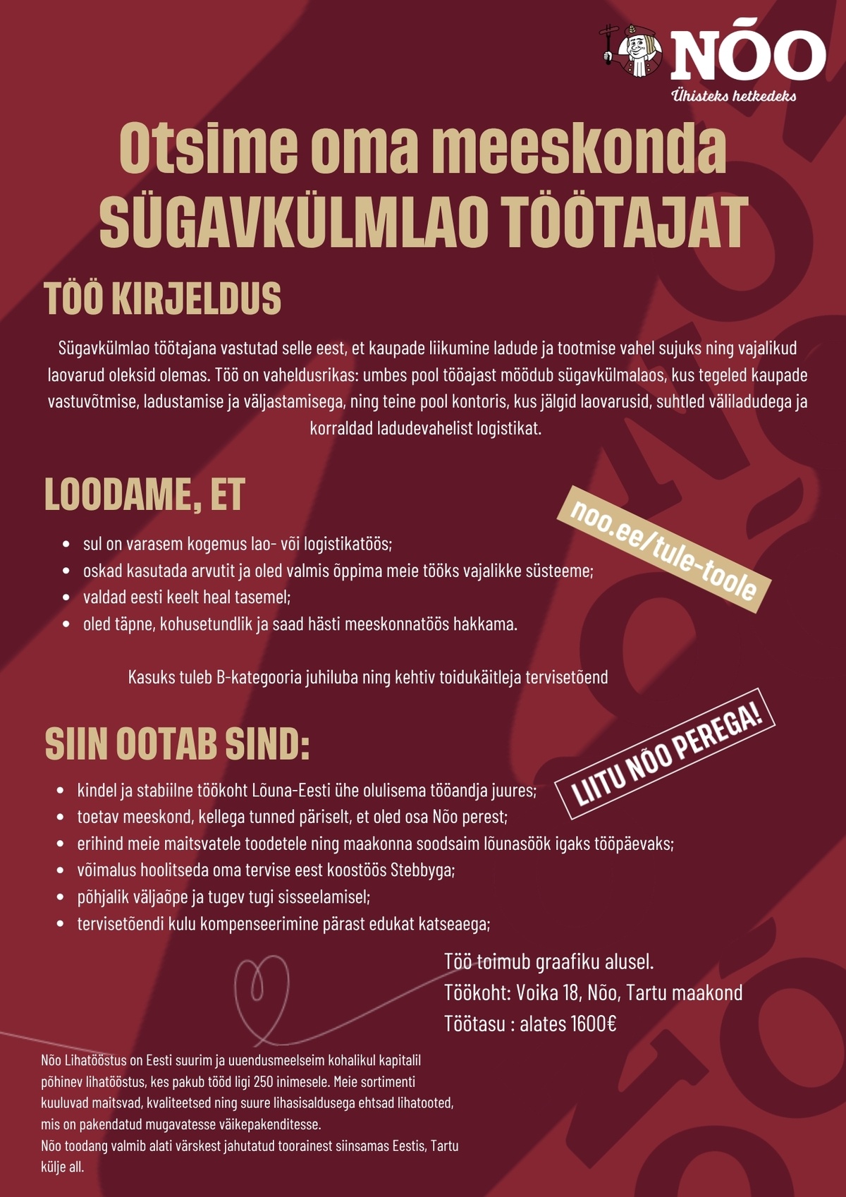 Nõo Lihatööstus OÜ Sügavkülmlao töötaja