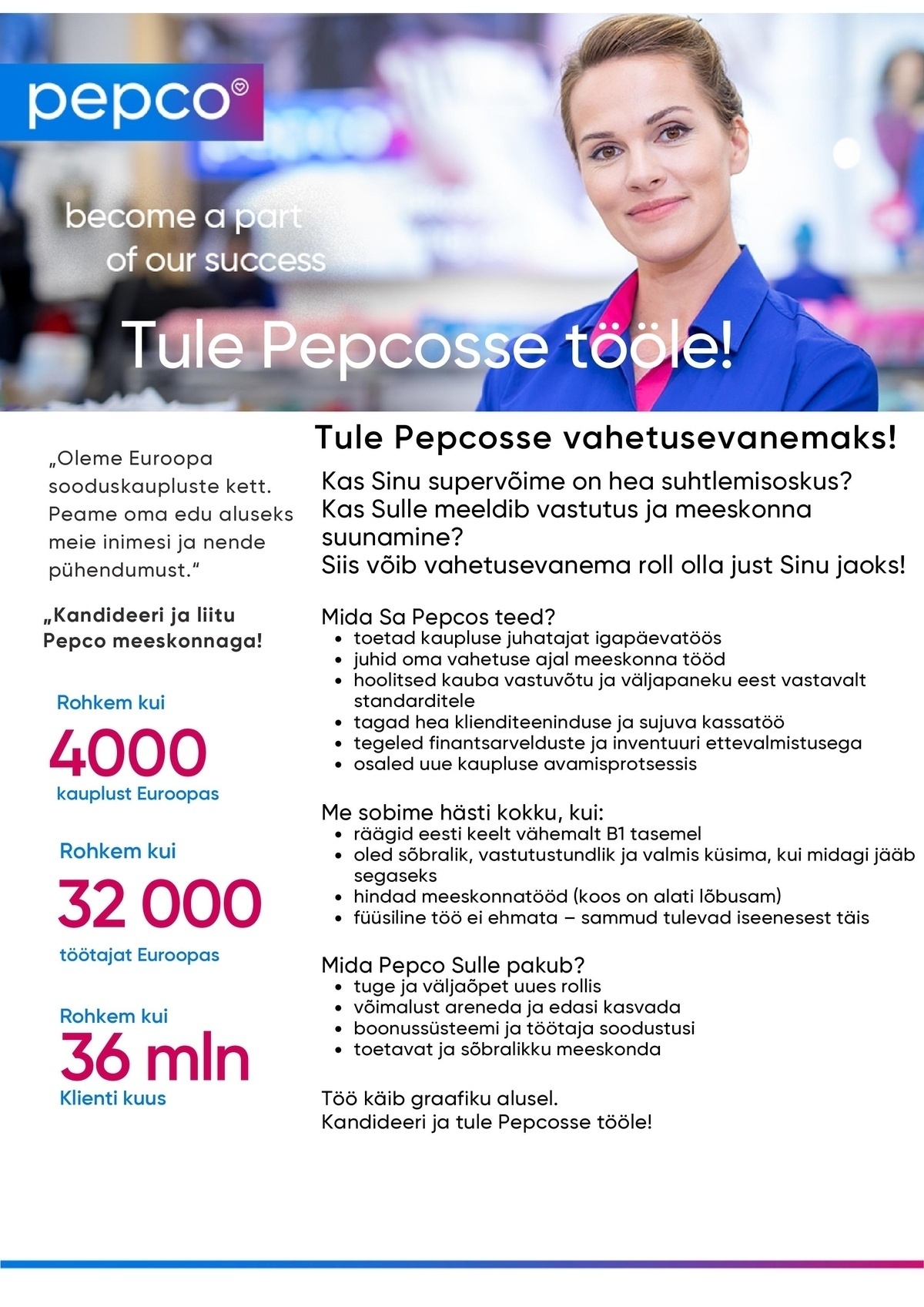 Pepco Estonia OÜ Vahetusevanem Stroomi PEPCO kauplusesse