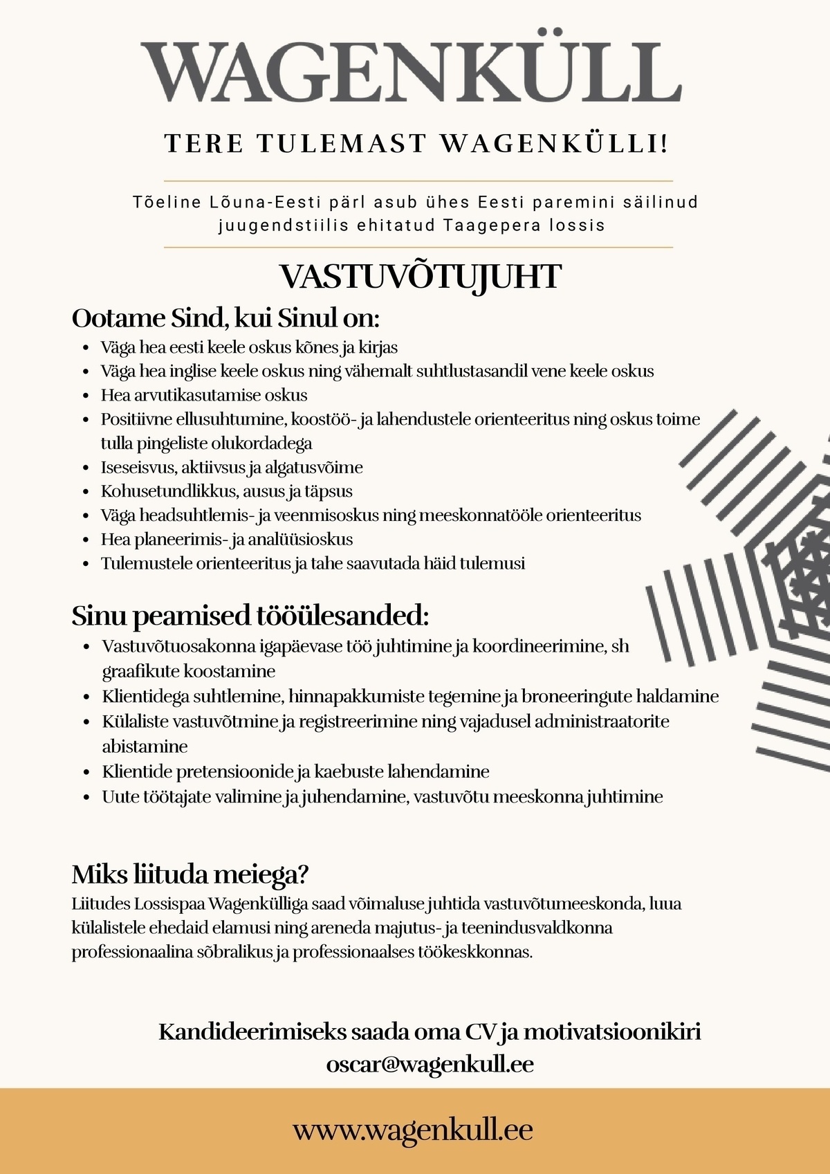 WAGENKÜLL HOTELL OÜ Vastuvõtujuht