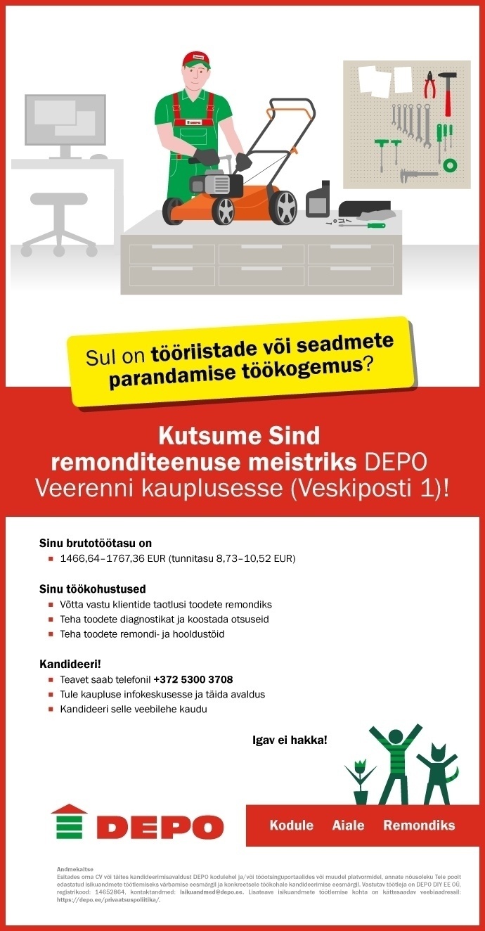 DEPO DIY EE OÜ Remonditeenuse meister, Veerenni (Veskiposti 1)