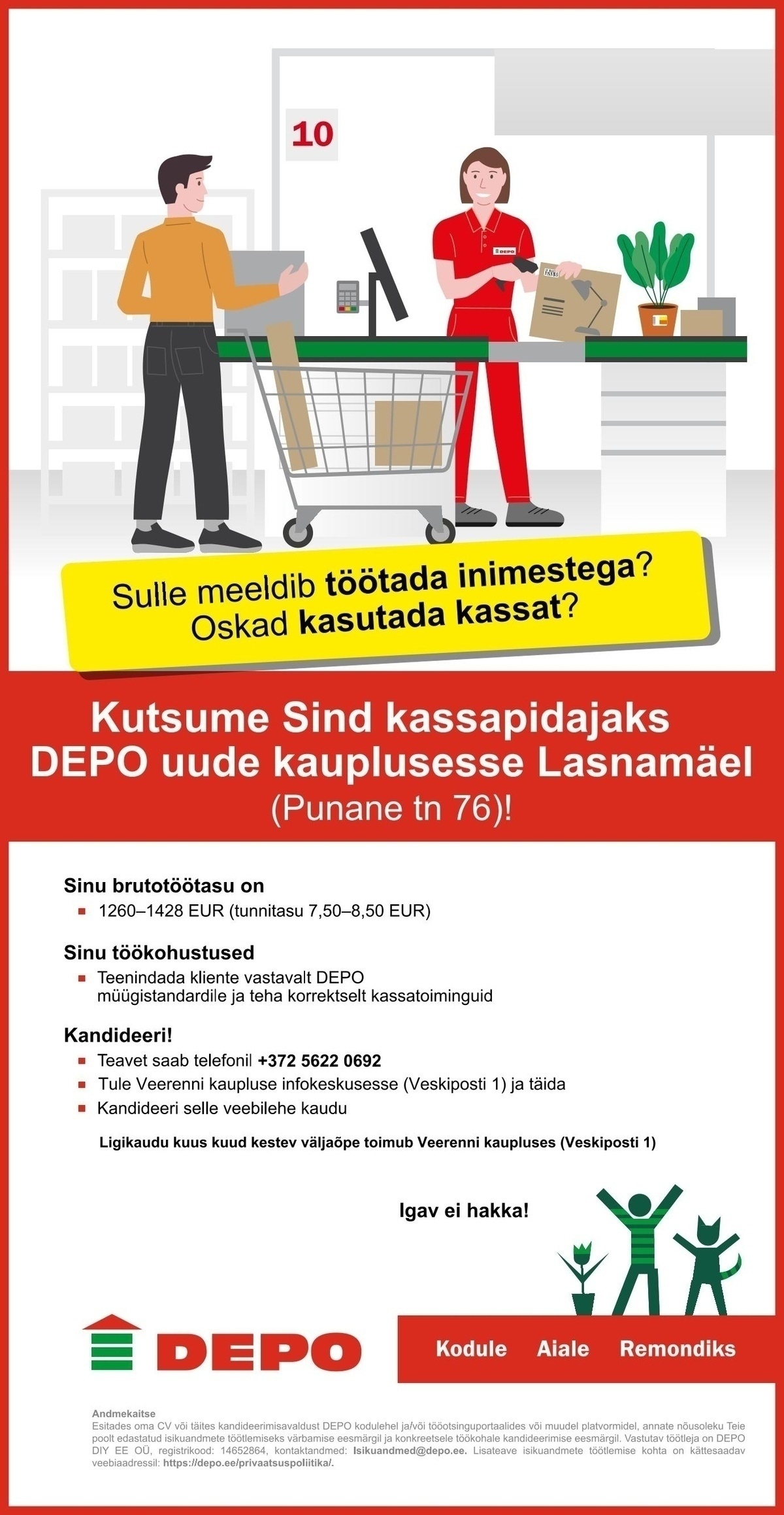 DEPO DIY EE OÜ Kassapidaja, Lasnamäe (Punane tn 76)