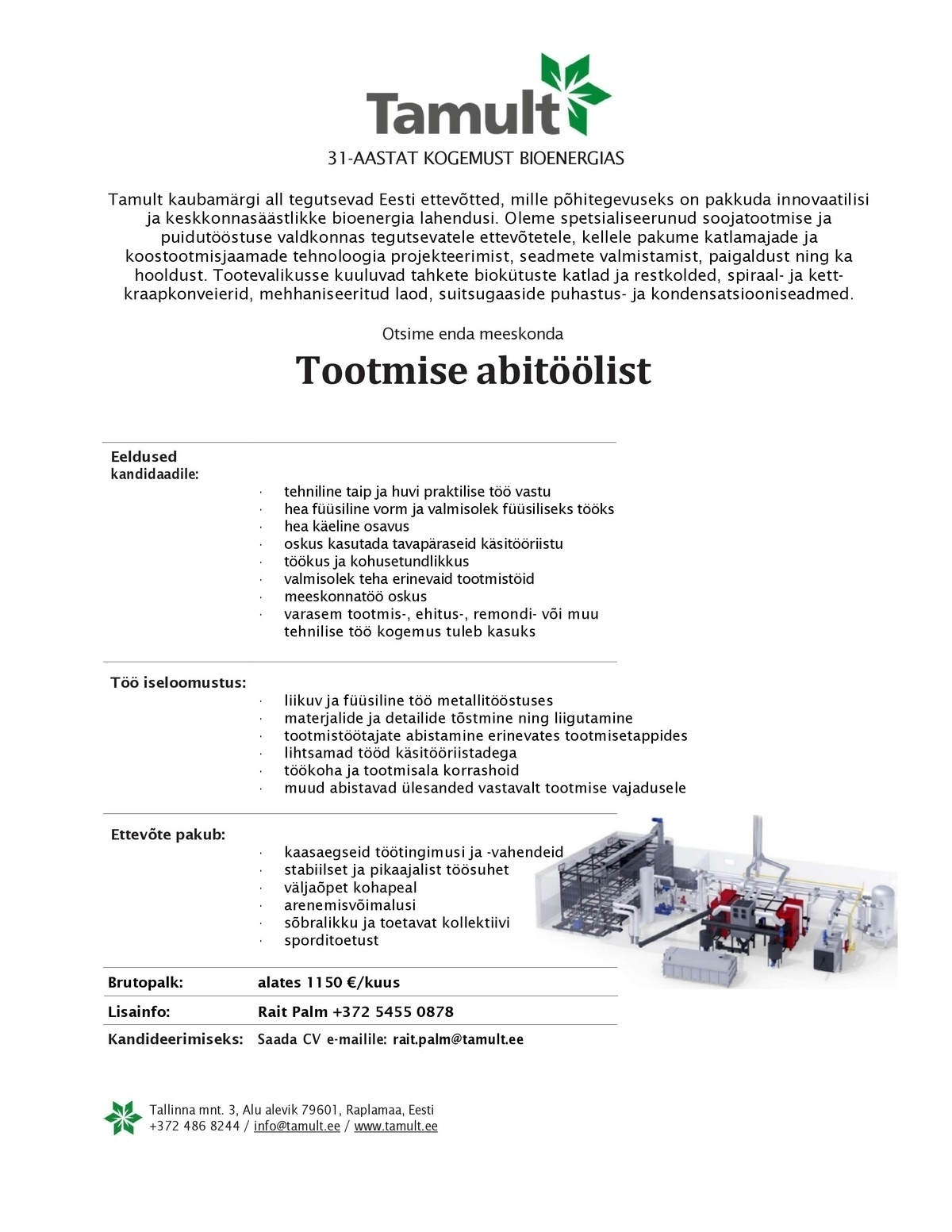 Tamult Tootmine OÜ Tootmise abitööline