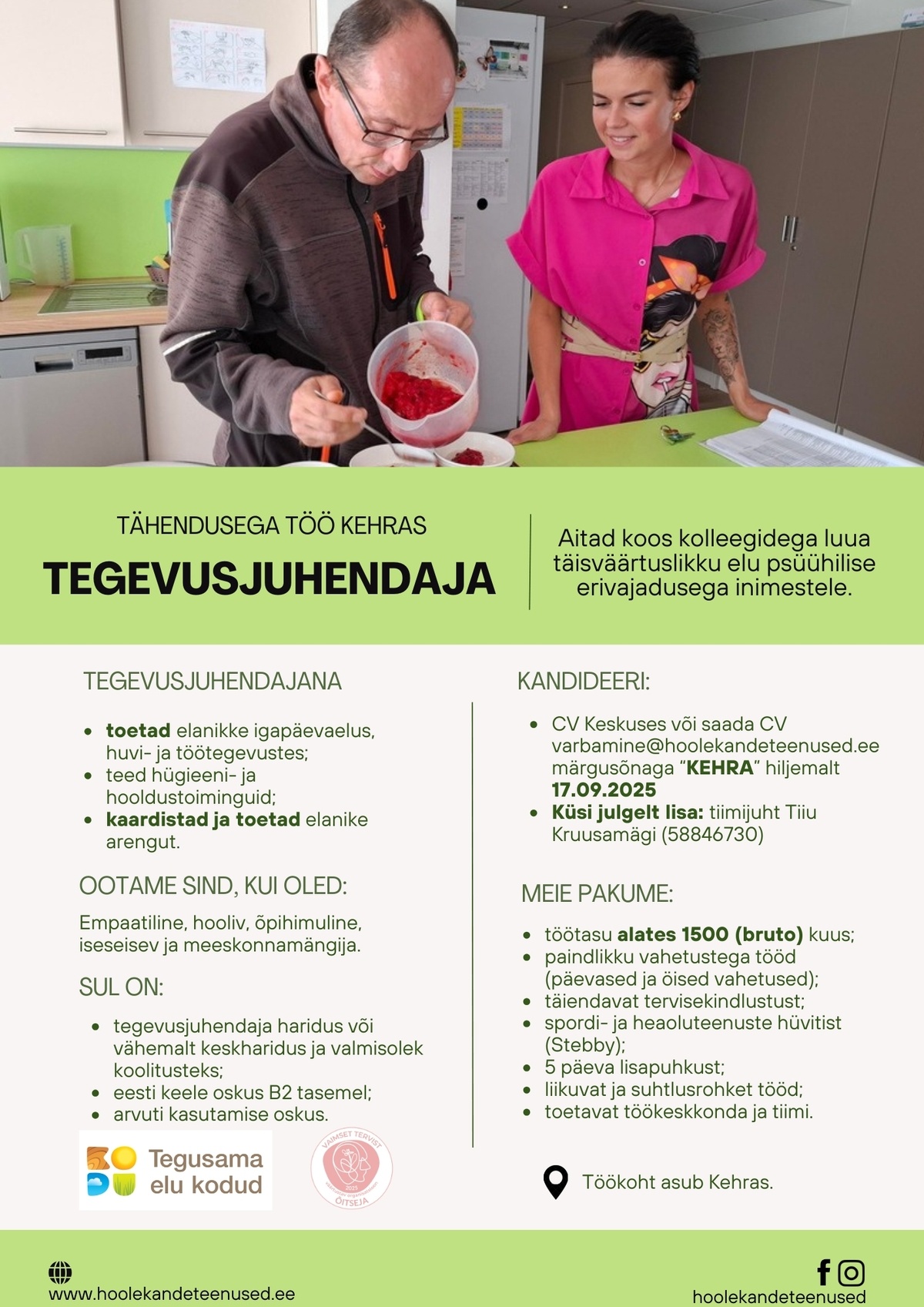HOOLEKANDETEENUSED AS TÄHENDUSEGA TÖÖ tegevusjuhendajale Kehras