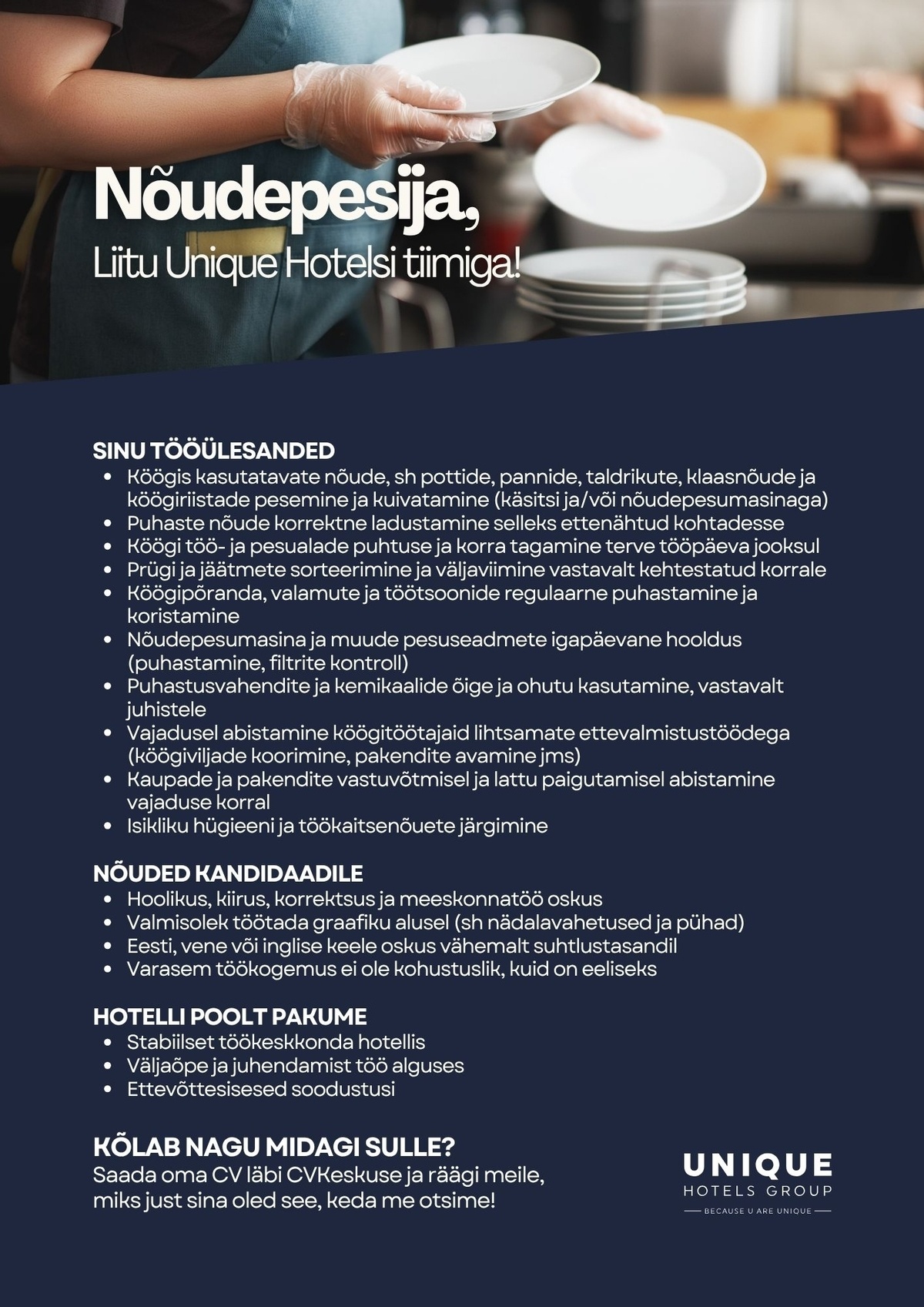 Unique Hotels Group Nõudepesija