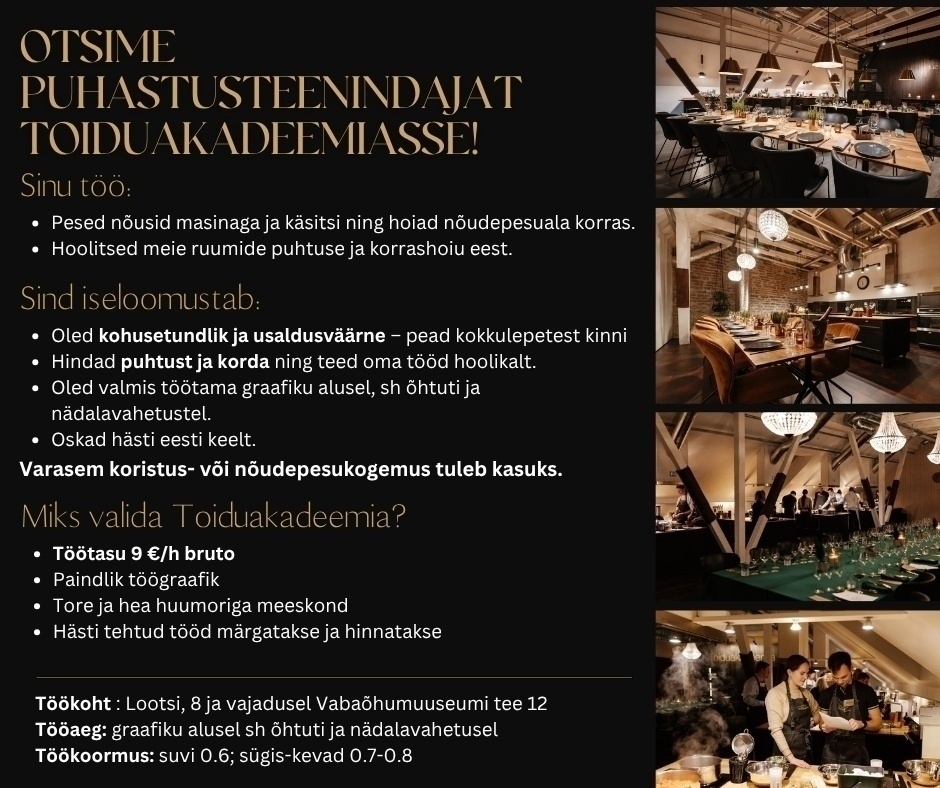 TOIDUAKADEEMIA OÜ Puhastusteenindaja