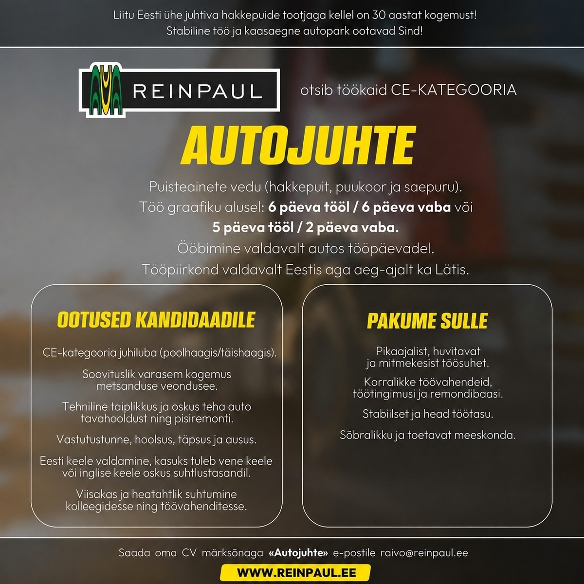 Reinpaul OÜ CE-kategooria autojuht