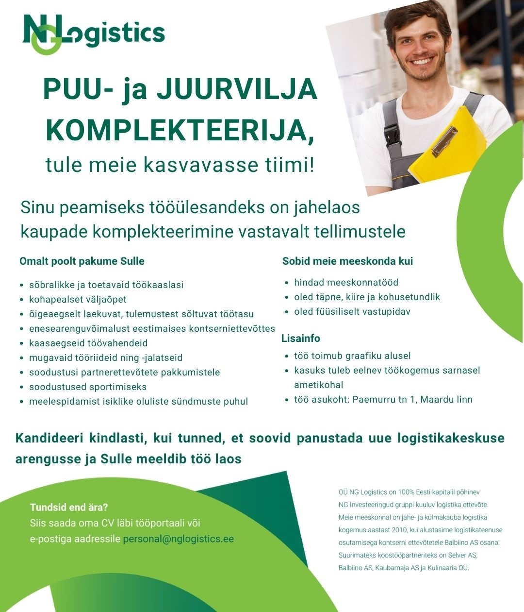 OÜ NG Logistics Puu- ja juurvilja komplekteerija