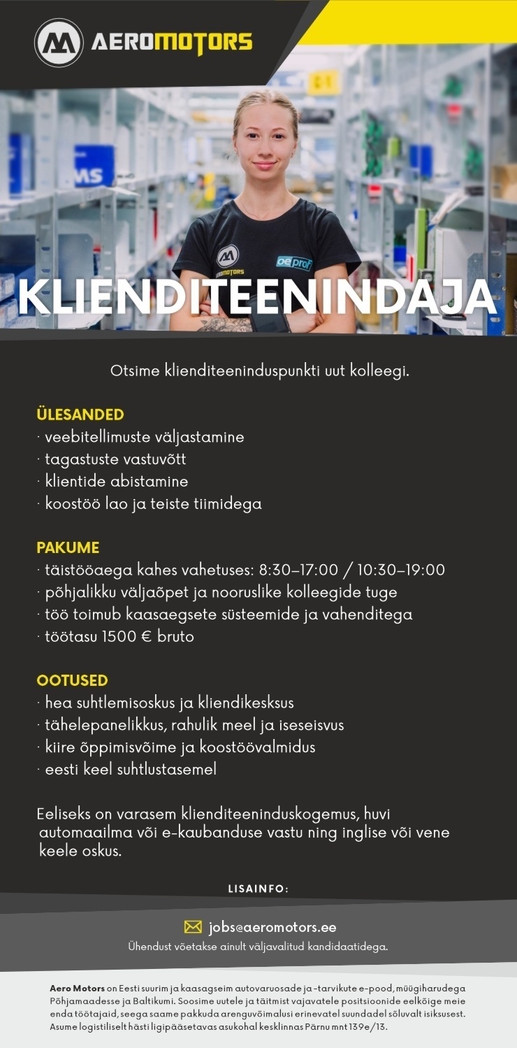 Aero Motors OÜ Klienditeenindaja