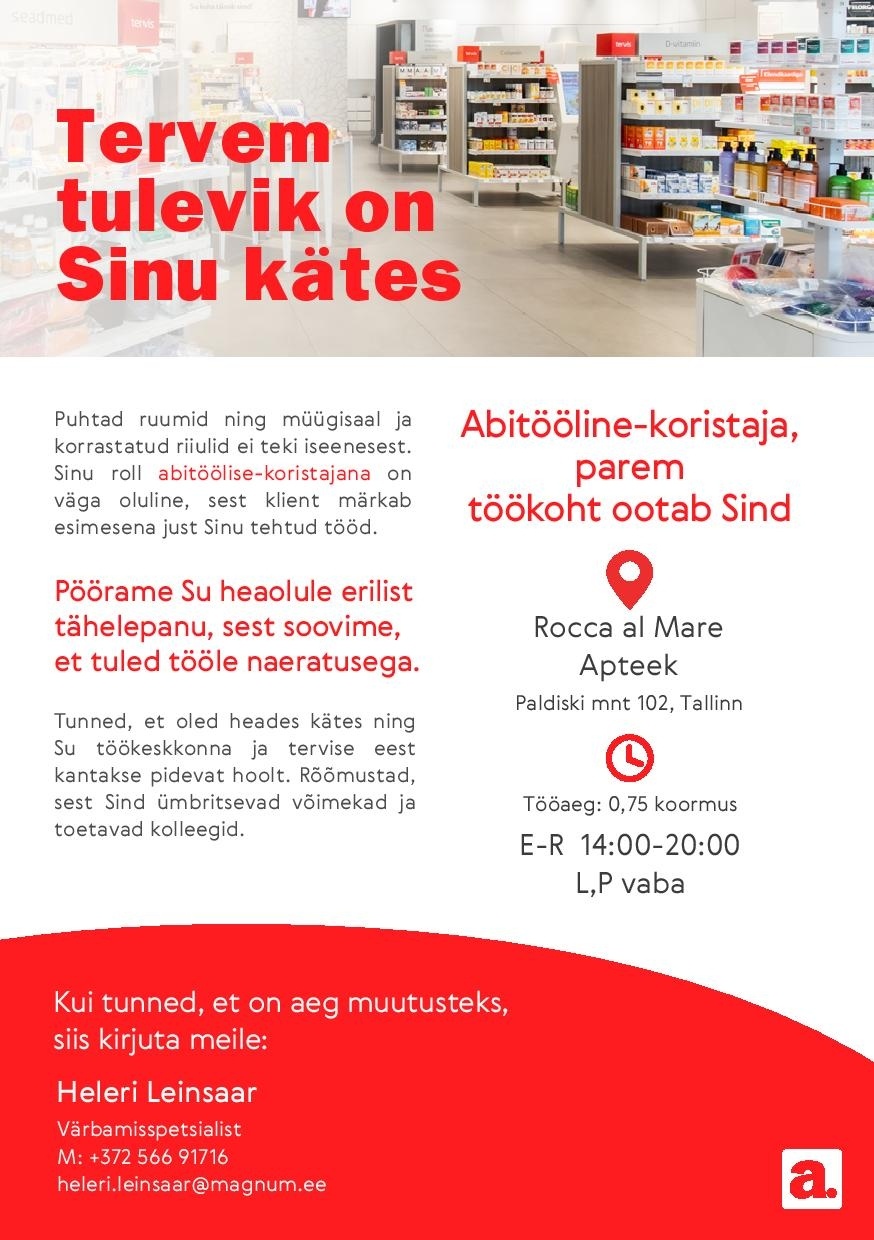 Apotheka Abitööline-koristaja Rocca al Mare Apotheka Apteeki