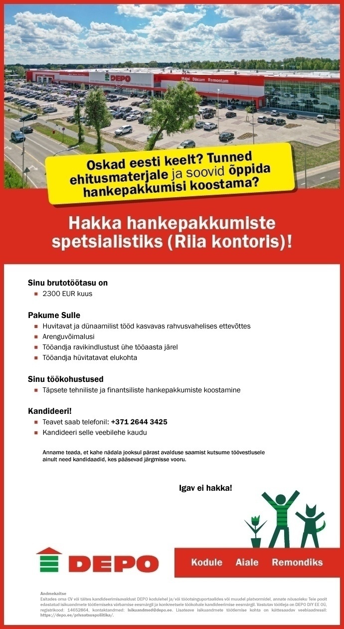 DEPO DIY EE OÜ Hankespetsialist (Riia kontoris)