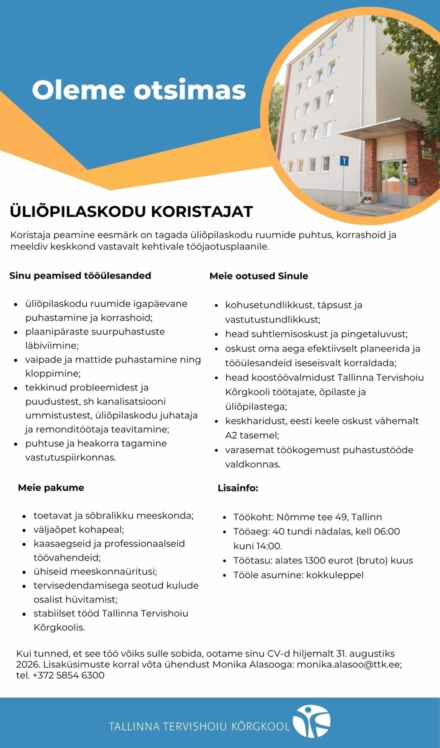 Tallinna Tervishoiu Kõrgkool Üliõpilaskodu koristaja