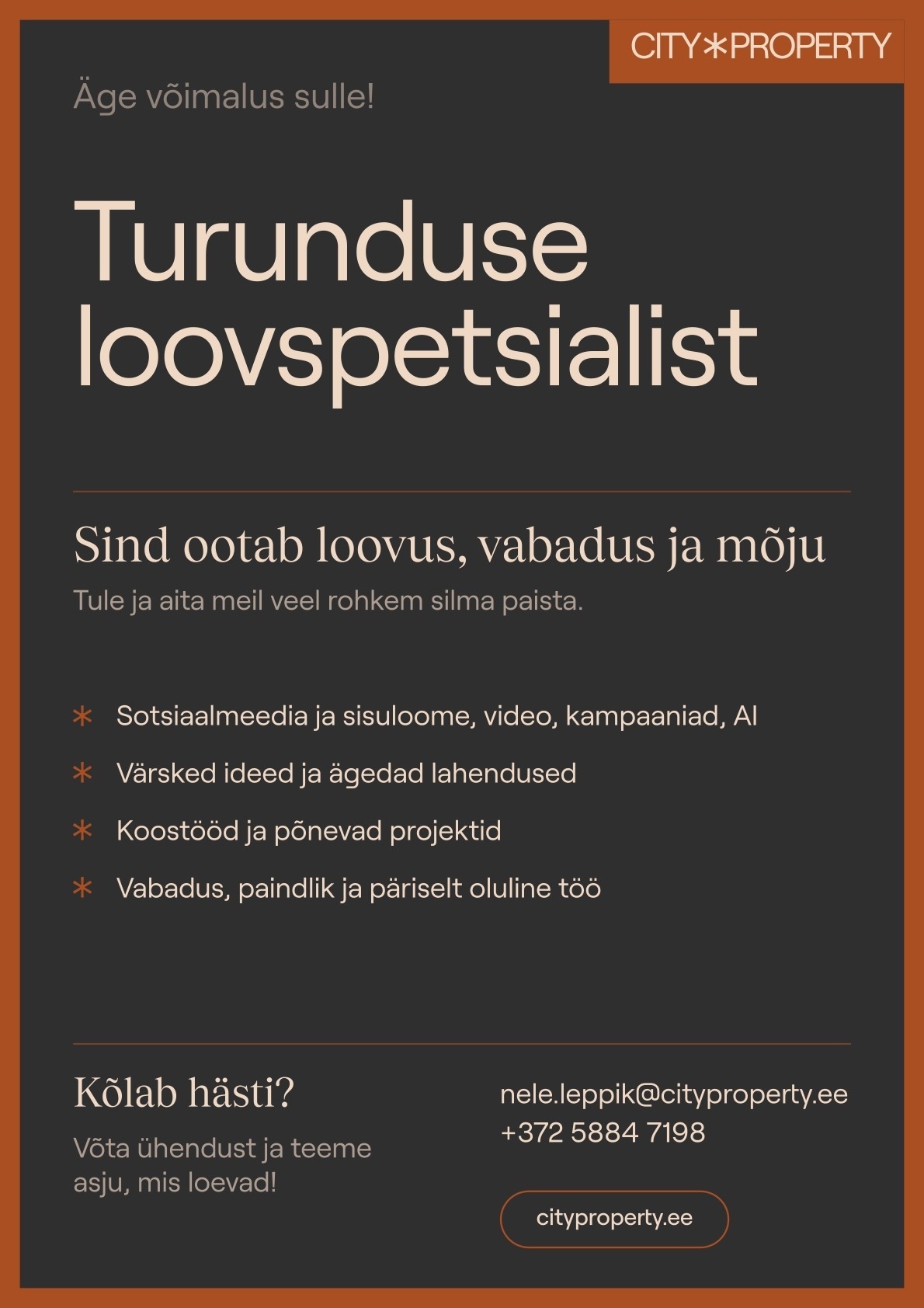 CITY PROPERTY OÜ Otsime Sind turunduse loovspetsialist