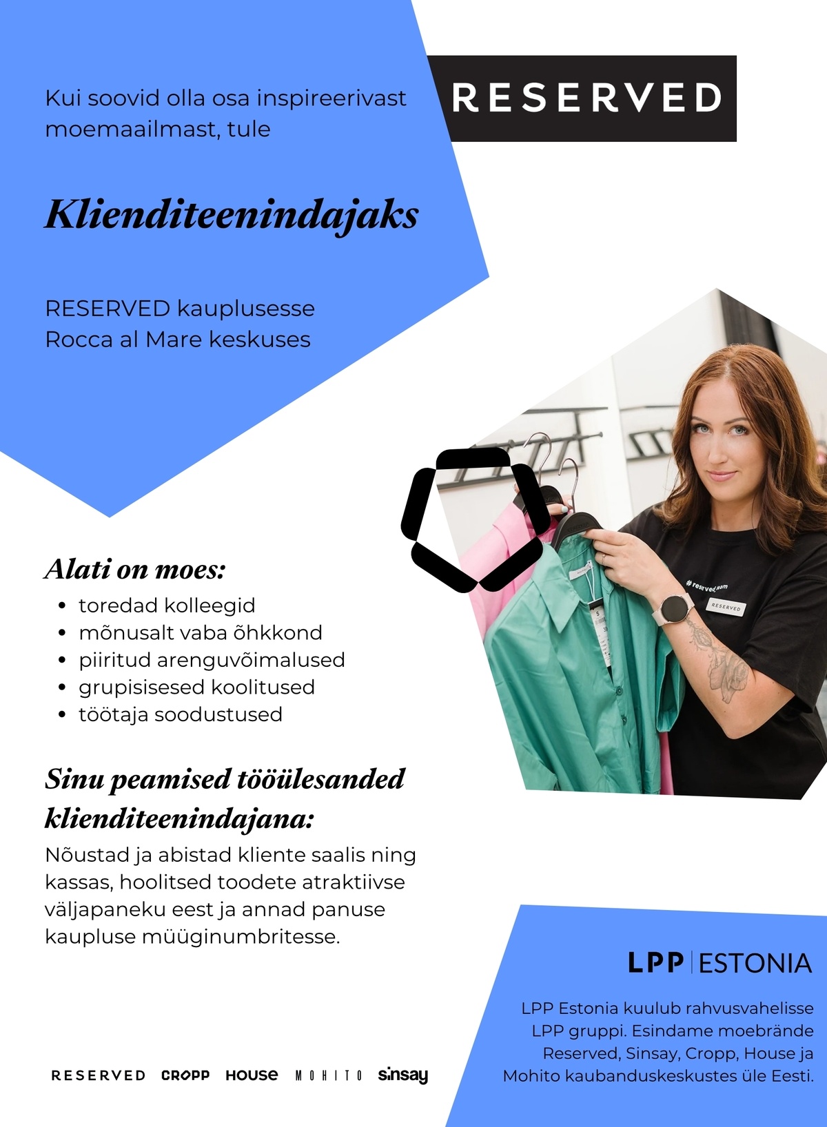 LPP Estonia OÜ Klienditeenindaja RESERVED kauplusesse Rocca al Mare keskuses! (täiskoormus)