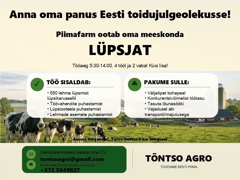 TÕNTSO AGRO OÜ Lüpsja