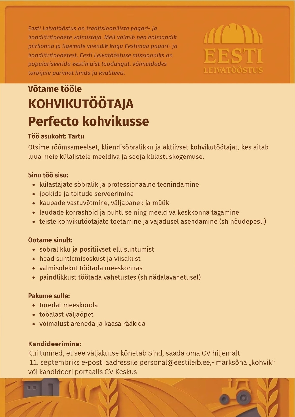 EESTI LEIVATÖÖSTUS AS KOHVIKUTÖÖTAJA