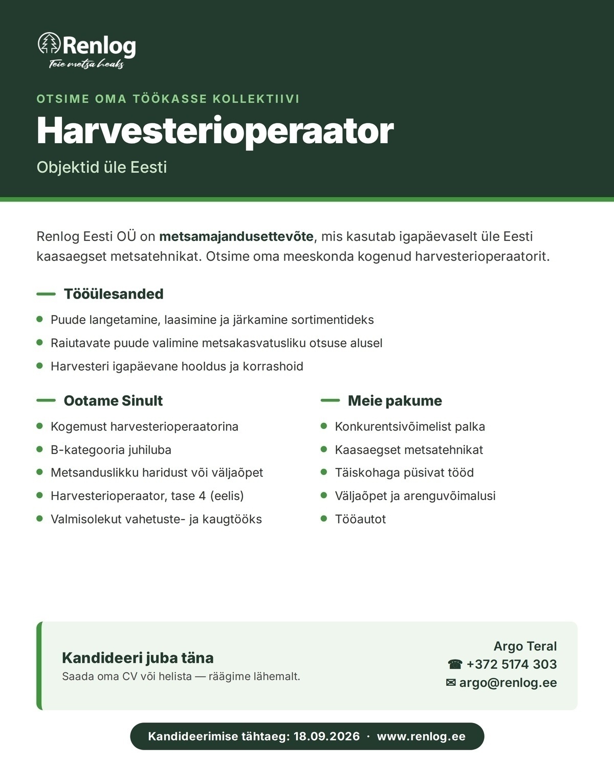 RENLOG EESTI OÜ Harvesterioperaator