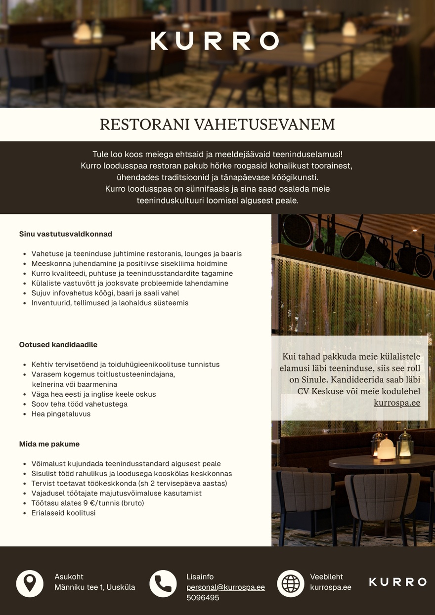 Loodusspaahotell OÜ Restorani vahetusevanem