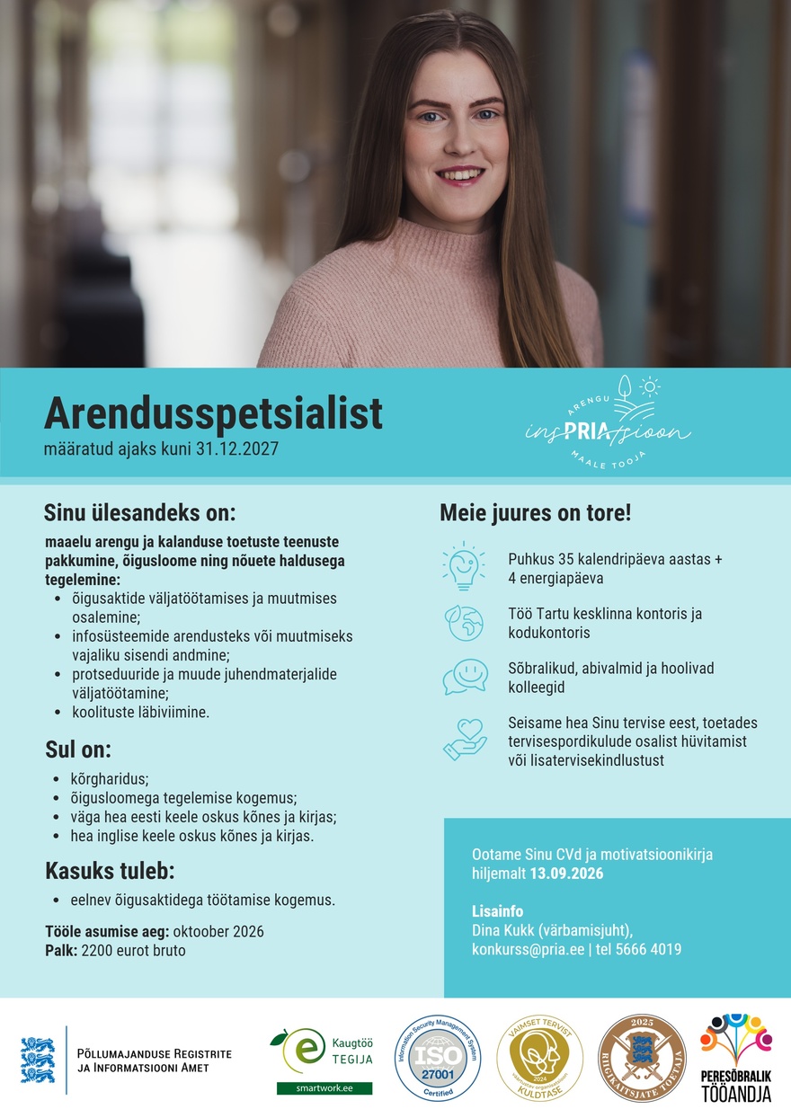 Põllumajanduse Registrite ja Informatsiooni Amet Arendusspetsialist