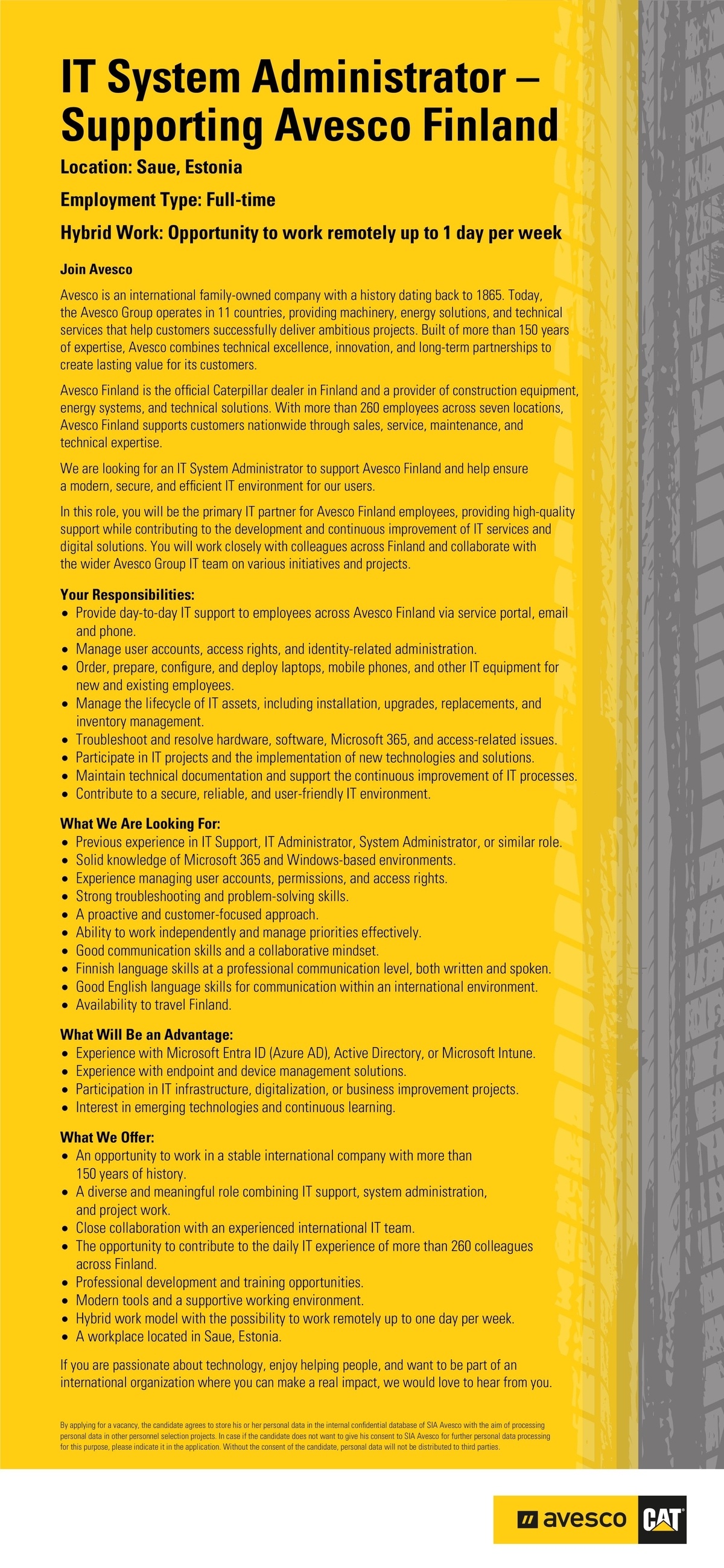 Avesco OÜ IT System Administrator – Supporting Avesco Finland