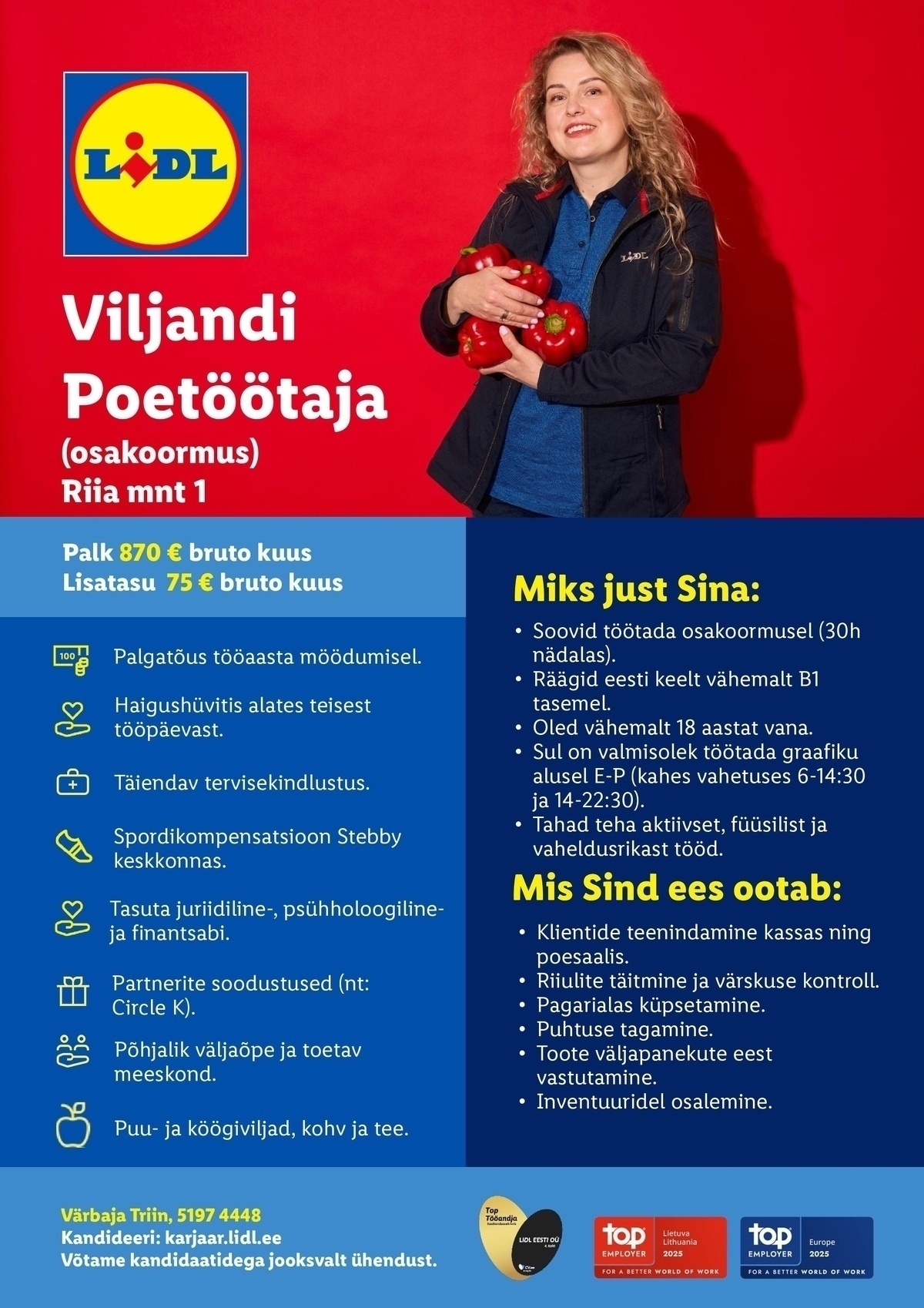 Lidl Eesti OÜ Viljandi poetöötaja (osakoormus)