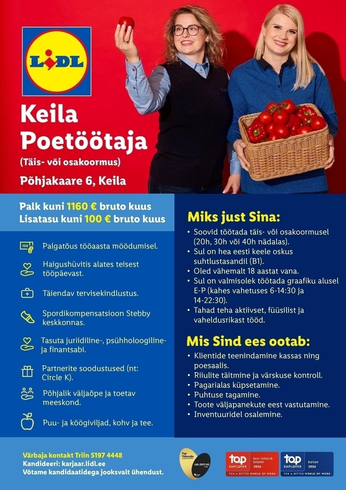 Lidl Eesti OÜ Keila poetöötaja- osaline või täistööaeg (Põhjakaare 6, Keila)