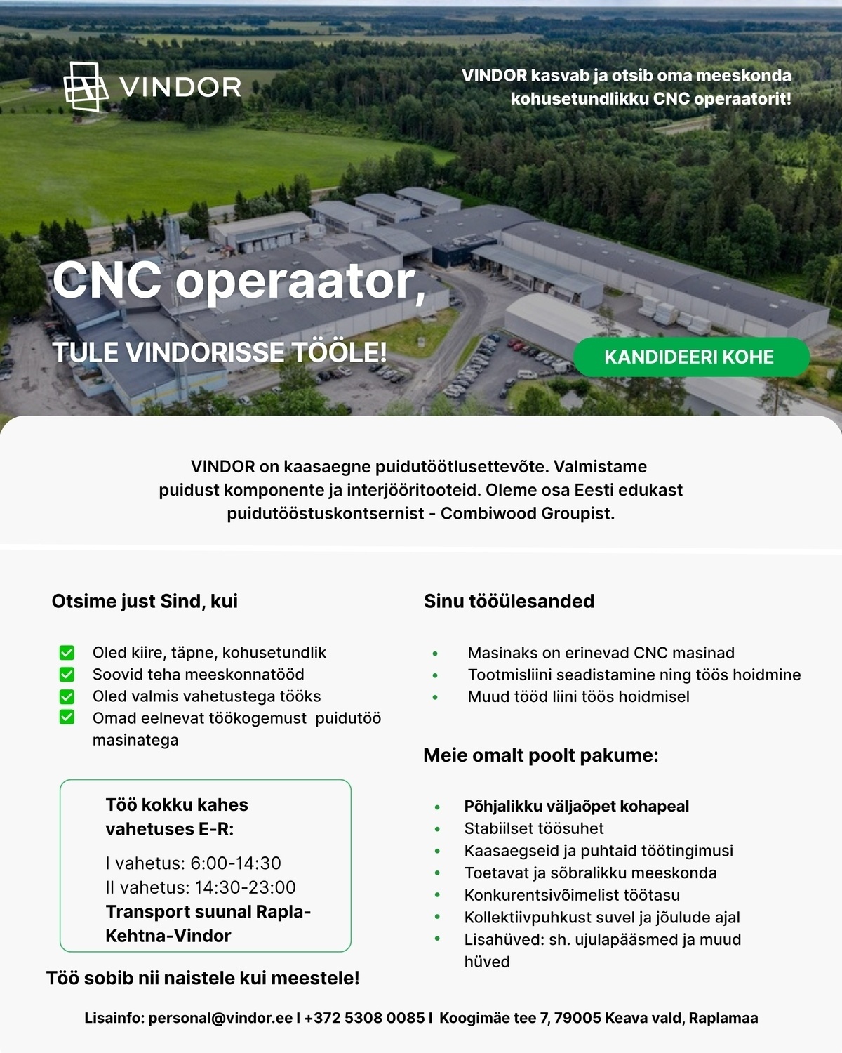 VINDOR OÜ Cnc operaator