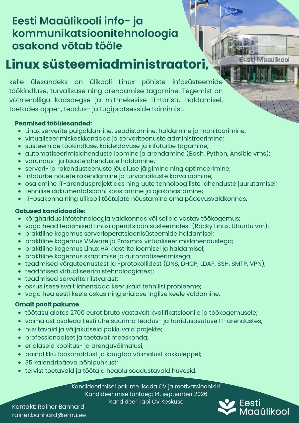 Eesti Maaülikool Linux süsteemiadministraator